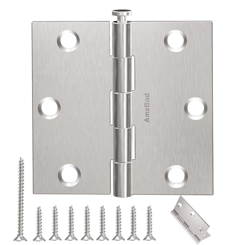 AmzGod Door Hinges Brushed Nickel - 6 Pack Nickel 3.5 Inch Interior Satin Nickel Door Hinges with Square Corner - 3 1/2 Inch Silver Hardware Door Hinge for Residential Standard Door - Image 1